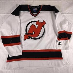 Vintage New Jersey Devils Jersey Mens XL White NHL Hockey Eastern Starter